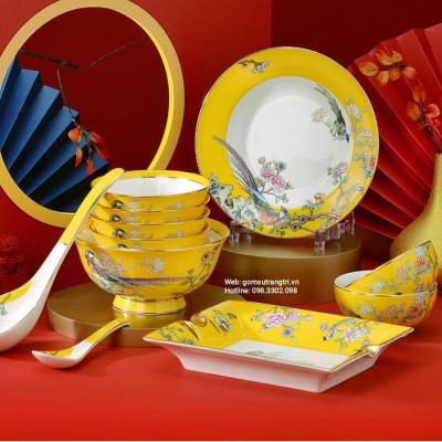 BỘ BÁT ĐĨA CAO CẤP PHƯỢNG HOÀNG MEN VÀNG